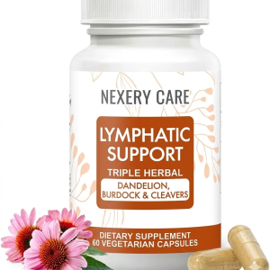 NEXERY CARE Lymphatic Support Supplement – Natural Herbal Blend with Dandelion, Burdock & Cleavers – 60 Vegetarian Capsules – Triple Action Formula for Wellness & Balance – Vegan, Non-GMO