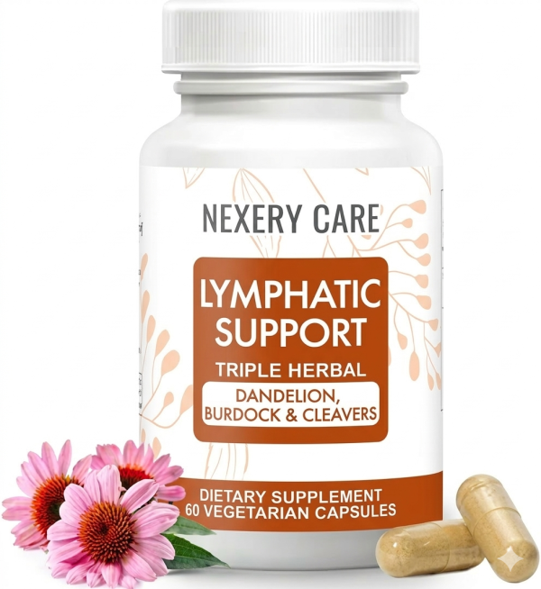 NEXERY CARE Lymphatic Support Supplement – Natural Herbal Blend with Dandelion, Burdock & Cleavers – 60 Vegetarian Capsules – Triple Action Formula for Wellness & Balance – Vegan, Non-GMO