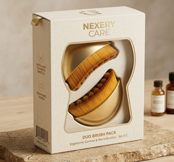 Nexery Care Lymphatic Contour Face and Body Brushes, The Lymphatic Drainage Massager for Face, Dry Brushing Face Brush, Chin & Jawline Sculpting-GOLDEN (2-pack)